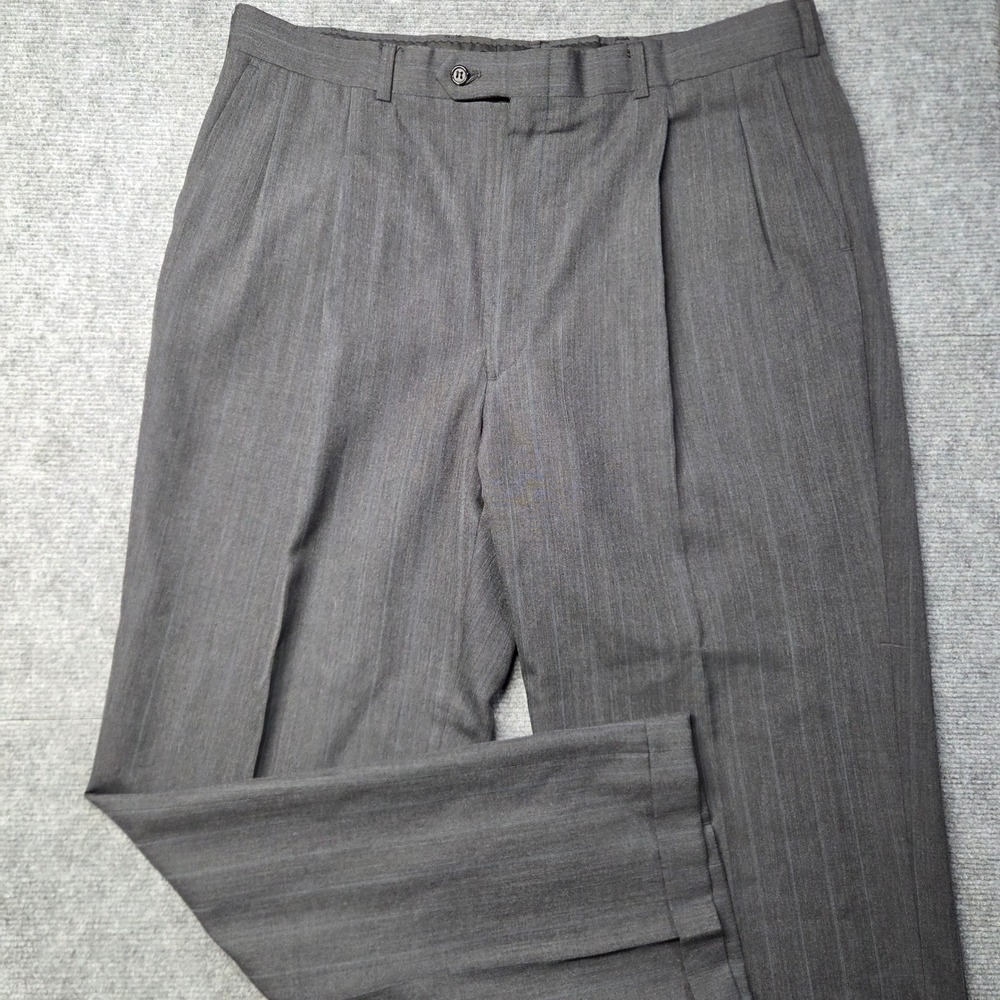 Burberrys Vintage Mens Pleated Pinstripe Dress Pants Charcoal Gray 36x30